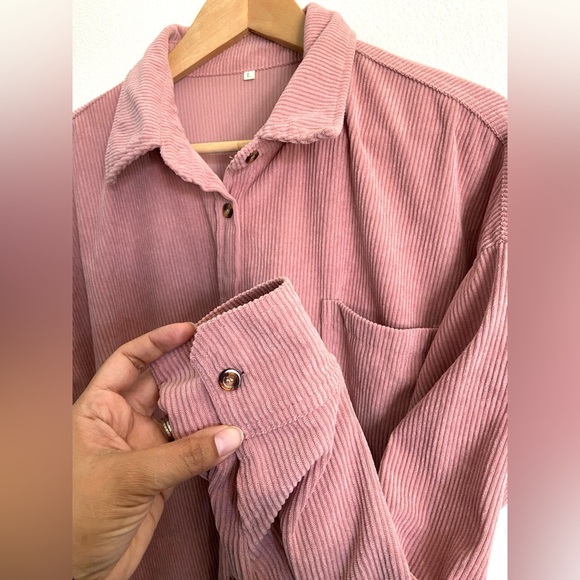 Corduroy style shacket long sleeve button down top - Picture 3 of 8